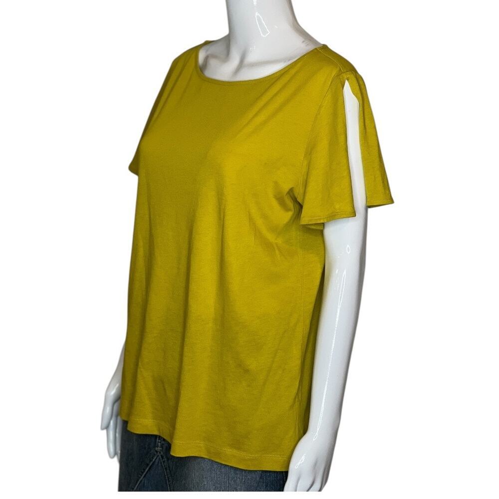 Loft womans Size M Short Sleeve Top Mustard Yellow flowy Open Sleeve Round